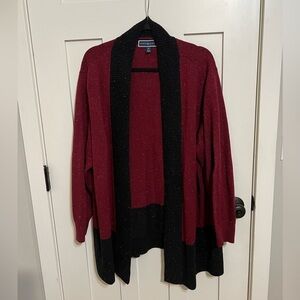 Karen Scott Plus Cotton Blend Colorblock Duster Cardigan Merlot  Sz 2X